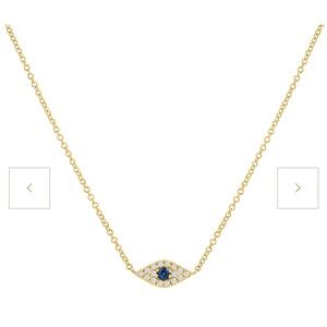 Baby Gold Evil Eye Necklace, diamonds, sapphire, 14k